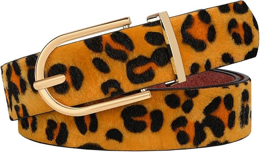 SANSTHS Women Faux Leather Chic Belts for Jeans Pants Fashion Ladies Belt Solid Color with Gold Curved Pin Buckle