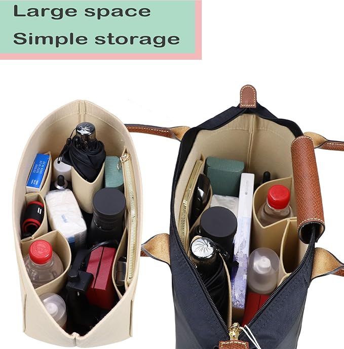 Lckaey Purse Organizer Insert for longchamps bags for women(Large) Handbags Organizer 1012BEIGE-L
