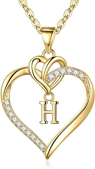 STORUP Gifts for Women Teen Girls - Heart Initial Necklaces for Women Girls, 14K-Gold-Plated Cubic Zirconia Initial A-Z Pendant Dainty Heart Necklaces for Teen Girl Jewelry Birthday Gifts