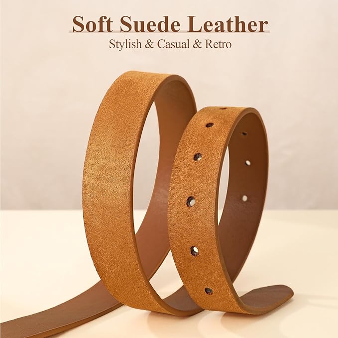 WHIPPY Women Leather Belt Casual Fashion Gold Buckle Leather Waist Belt for Jeans Pants Dresses Chic Ladies Belt