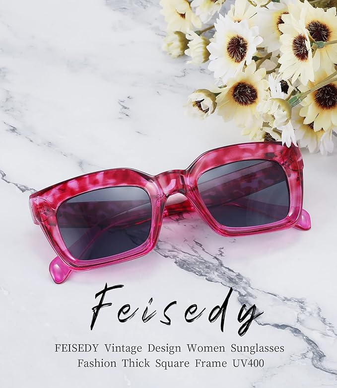 FEISEDY Classic Women Sunglasses Fashion Thick Square Sun Glasses Chunky Frame UV400 B2471