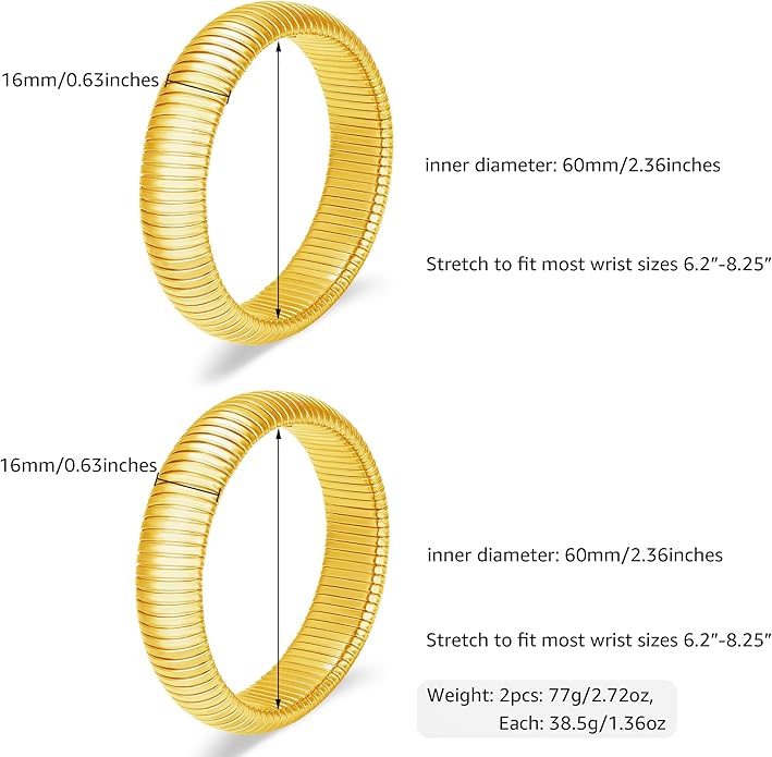 MISS RIGHT Gold Chunky Stretch Snake Chain Bangle Bracelets Stack for Women Trendy, 18K Gold Filled Stainless Steel Stretchy Womens Stackable Wristband Bangles Bracelet Set