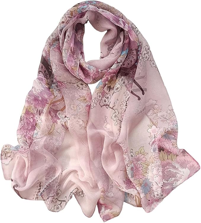 Pokeedioty Scarfs for Women Lightweight Fashion Scarves Elegant Floral Pattern Sheer Scarfs