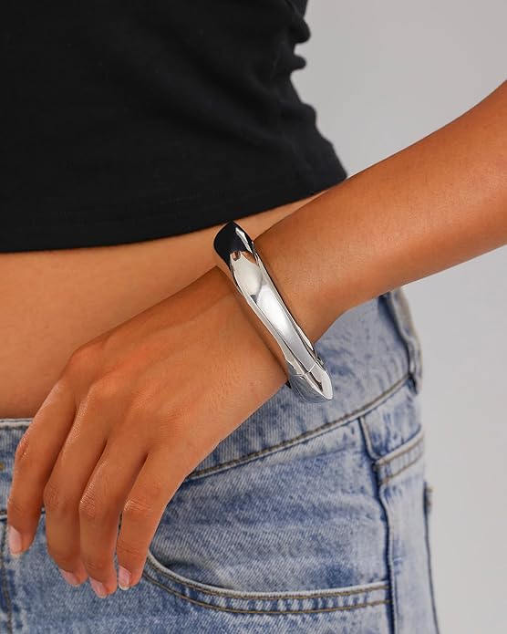 Bangle Bracelets for Women | 14K Gold Plated Trendy Wide Bracelets | Hinged Arm Cuff Bangles Chunky Bracelet for Women