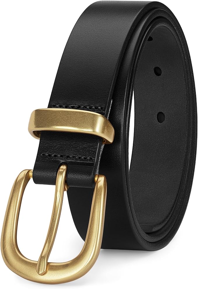 Womens Belts for Jeans 1.1" Width Ladies Belts for Dresses Full Grain Leather Gold Buckle Belt Gift Box