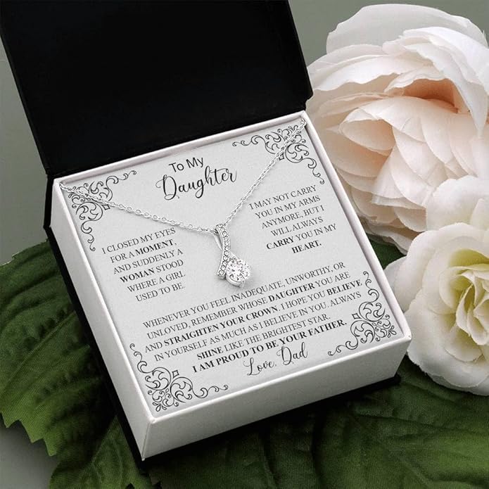 VIRAGIL To My Daughter Gift Necklace From Dad or Mom - Badass Daughter Jewelry With Heartfelt Message & Elegant Box