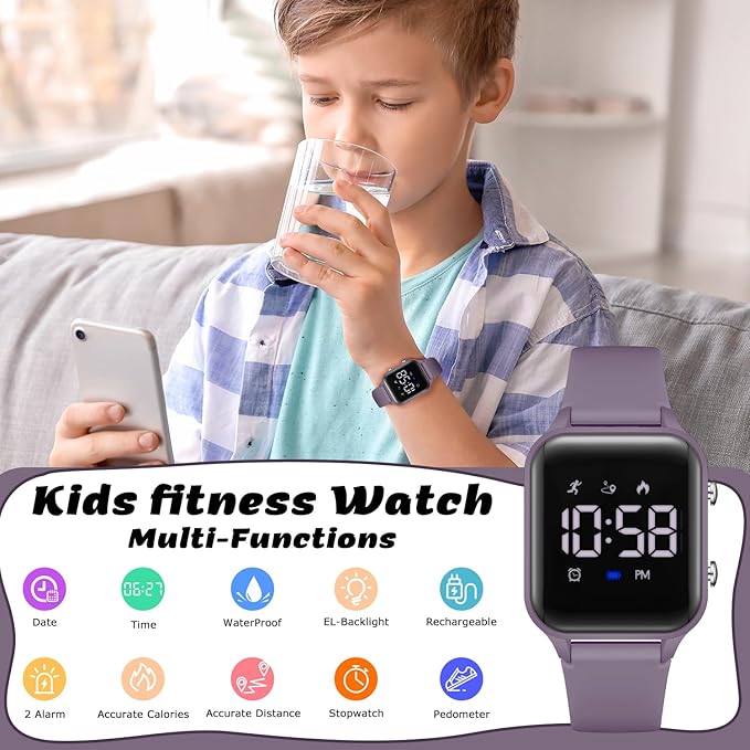 L LAVAREDO Kids Digital Watches for Boys Girls,Waterproof Sport Watch with Pedometer Stopwatch Vibration Alarm for Ages 5-13,No App Fitness Tracker Watch for Kids Teens Birthday Christmas Gifts