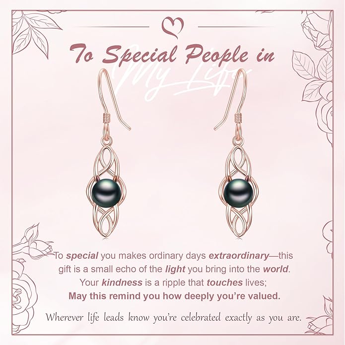 Tahitian Black Pearl AAAA 18K Gold Plated Sterling Silver Dangle Drop Earrings for Women Wife Mom Girlfriend Valentine Her Jewelry Gift for Anniversary Birthday Christmas