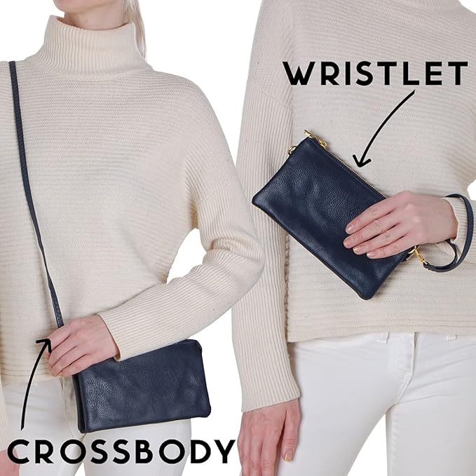 Vegan Leather Wristlet Purse for Women - Small Clutch Purse with Shoulder and Wrist Straps