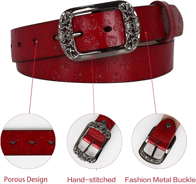 Women's Fashion Classic Metal Buckle Leather Belt with Jeans Dress