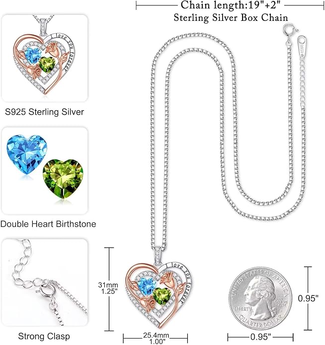 Iefil Mothers Day Gifts for Wife - Sterling Silver Birthstone Necklace Birthday Gifts for Her Wife