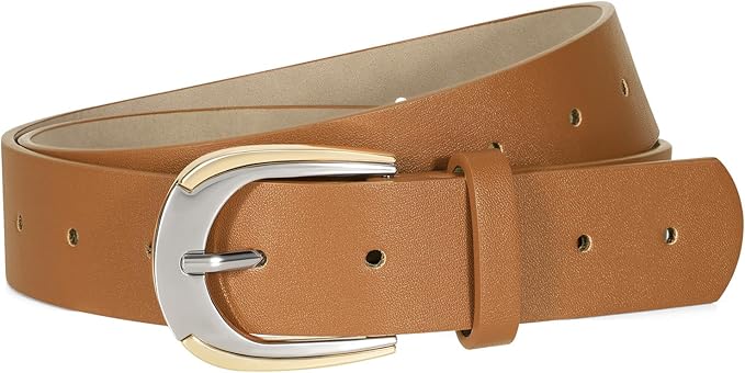 VONMELLI Women Leather Belt for Pants Jeans Dresses Ladies Belts with Fashion Gold Silver Buckle