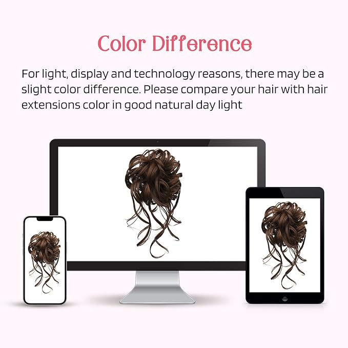 HOOJIH Messy Bun Hair Piece, 2PCS Tousled Updo with Tendrils Hair Bun Extensions Wavy Curly Hair Wrap Ponytail Hairpieces Hair Scrunchies for Women HB010 Dasiy - Warm Brown with little black mixed