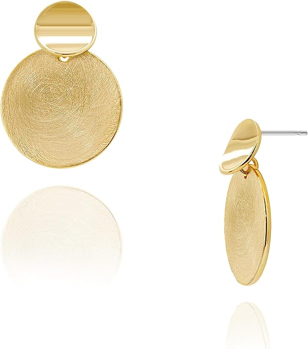 OZEL Gold Dangle Earrings for Women Brushed Finish, Matte Gold Statement Jewelry, 14k Gold Plated