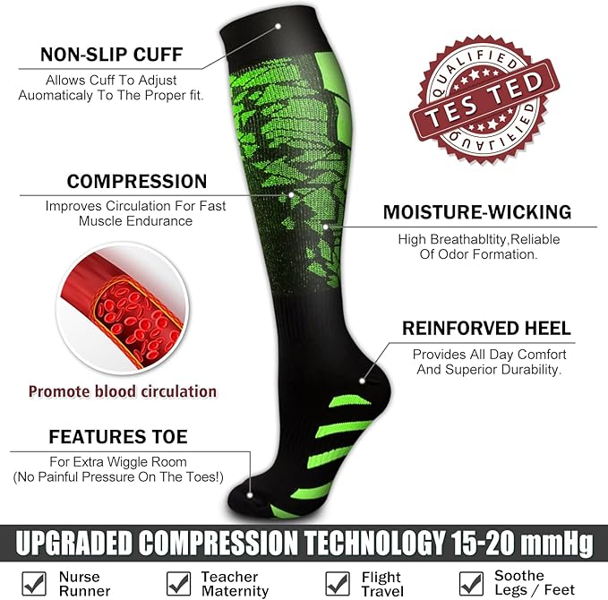 Bluemaple 6 Pack Copper Compression Socks for Women and Men Circulation-Best Support for Medical, Running,Nursing,Athletic