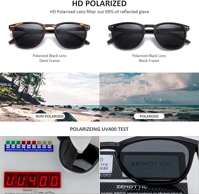 ZENOTTIC Polarized Sunglasses for Women Men: Retro Shades Round | Square Frame UV Protection 2 Pack