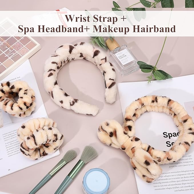 Puffy Spa Headband & Wristband Set – Cute Makeup & Skincare Headband for Washing Face, Soft Toweling Set for Teen Girls, Best Birthday or Gifts for Women