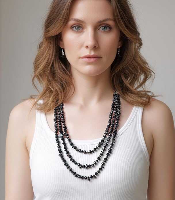 Layered Beaded Statement Necklace Multi Strand Crystal Beads Collar Necklace and Earring Sets for Women Fashion Costume Jewelry Set Gifts for Her