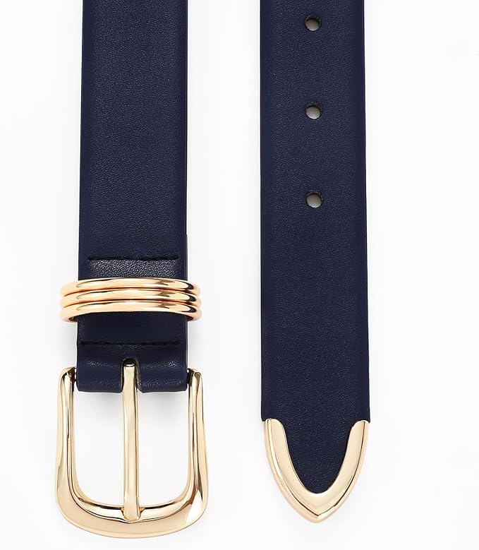Women's Leather Belts with Gold Buckle Fashion Leather Waist Belt Elegant Ladies Belts for Jeans Dress & Casual Wear