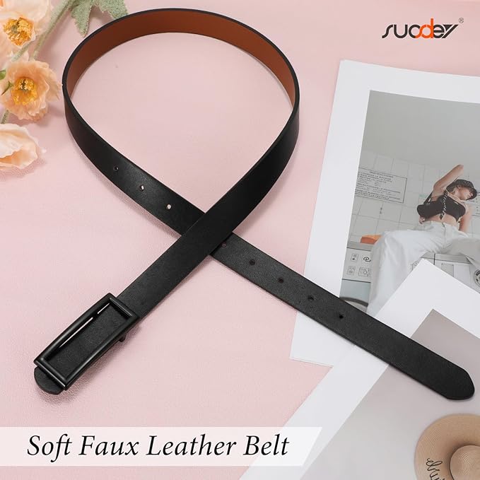 SUOSDEY Women Reversible Leather Belts for Jeans Pants Dresses Ladies Fashion Belts with Gold Buckle, 0.9" Width