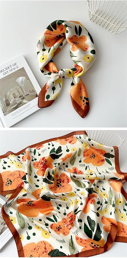 FONYVE Silk Feeling Scarf Medium Square Satin Head Scarf for Women 27.5 × 27.5 inches