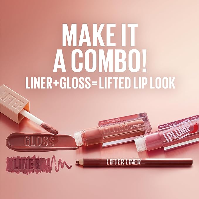 Maybelline Lifter Gloss, Hydrating Lip Gloss with Hyaluronic Acid, High Shine for Plumper Looking Lips, Stone, Rosey Neutral, 0.18 Ounce
