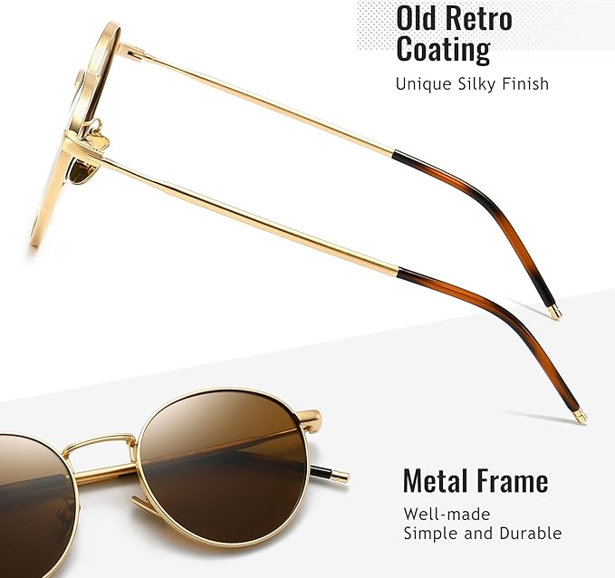 SUNGAIT Ponderable Metal Round Sunglasses for Men Women Classic Vintage Polarized Circle Sun Glasses