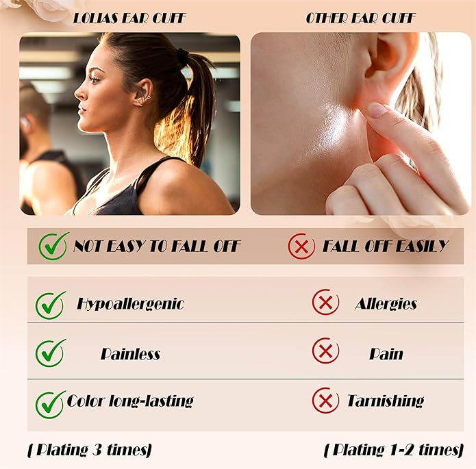 LOLIAS 𝐄𝐚𝐫 𝐂𝐮𝐟𝐟 𝐄𝐚𝐫𝐫𝐢𝐧𝐠𝐬 for Women Non Piercing Gold Plated Ear Cuffs 𝟏𝟒𝐊 𝐆𝐨𝐥𝐝 𝐏𝐥𝐚𝐭𝐞𝐝 Ear Cuff for Non Pierced Ears Clip on Cartilage Earring 𝐅𝐚𝐤𝐞 𝐄𝐚𝐫𝐫𝐢𝐧𝐠𝐬 Lightweight