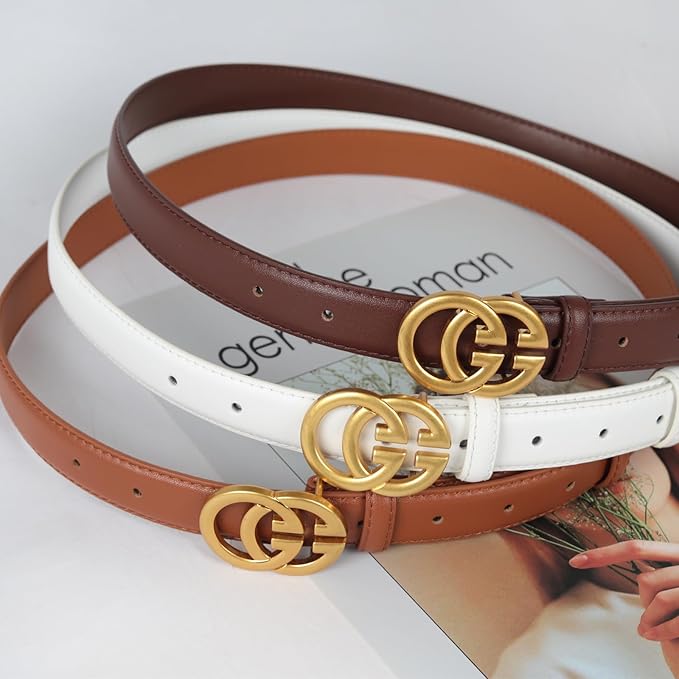 Women's Fashion Classic Metal Buckle Leather Belt with Jeans Dress