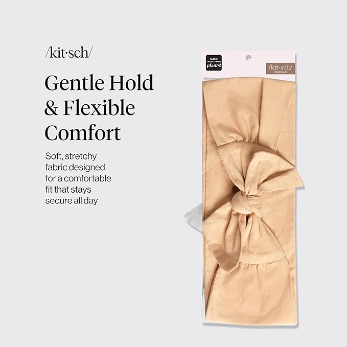 Kitsch Wide Headbands for Women - Fashion Sports Headband for Workout, Yoga, Gym, Running | Stretchy & Adjustable Bow Head Bands for Women’s Hair | Ideal Gifts for Women - White and Sand, 2pcs