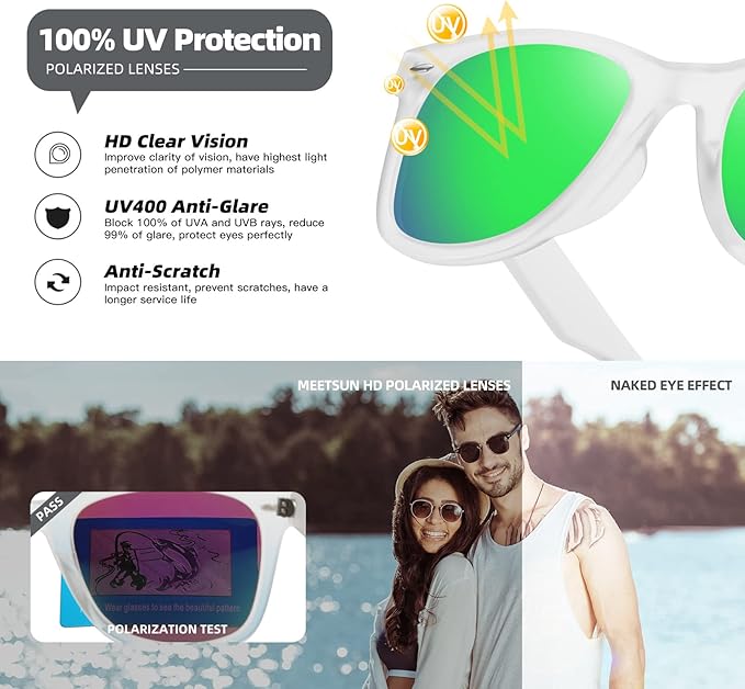 MEETSUN Polarized Sunglasses for Women Men Classic Retro Square Frame Driving Sun Glasses UV Protection