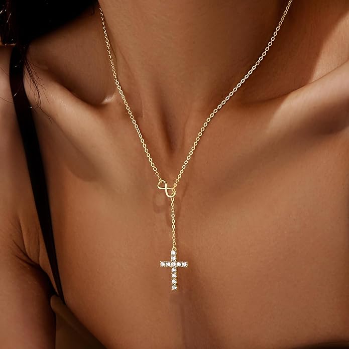 Infinity Cross Necklace for Women, Unique Trendy Fahion Cross Jewelry Gifts, Non Tarnish & Waterproof Dainty Simple Gold Cross Pendant, Christian Religious Easter Faith Accessories Jewelry Gifts