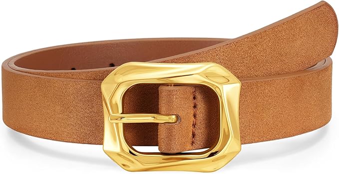 WHIPPY Women's Leather Belts with Gold Buckle Casual Fashion Ladies Waist Belts for Jeans Pants Dresses