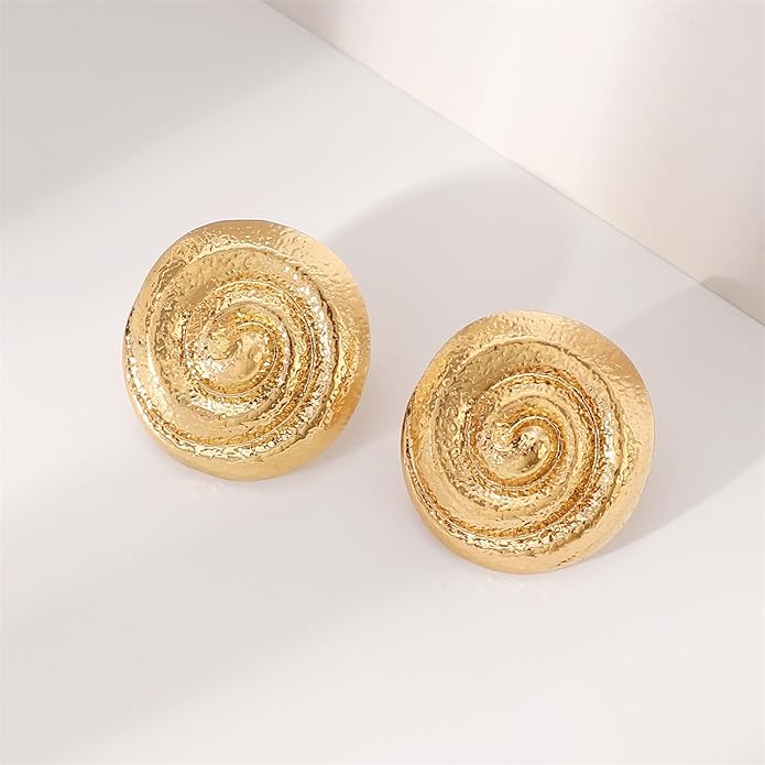 coadipress Spiral Earrings Necklace Sets for Women Geometric Round Swirl Statement Earrings Minimalist Trendy 14K Gold Plated Round Spiral Leather Necklace Bohemia Charm Jewelry