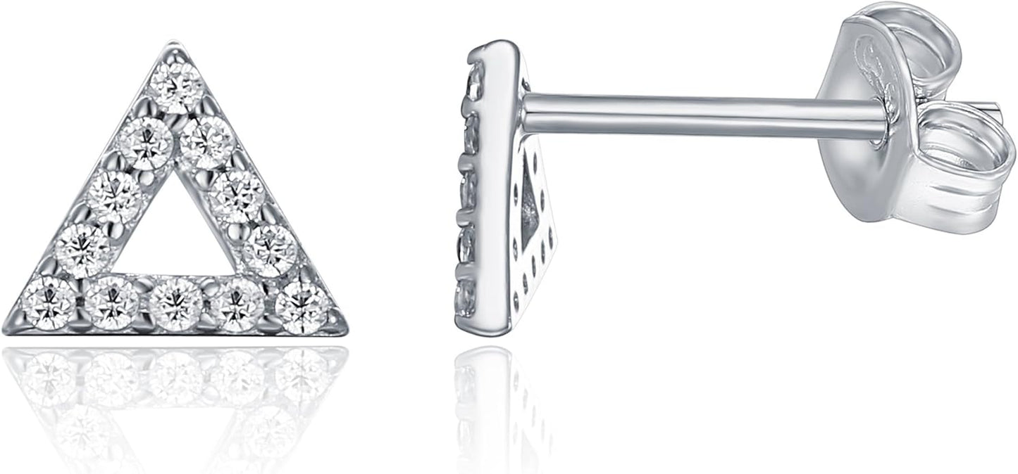 PAVOI 14K Gold Plated 925 Sterling Silver Stud Earrings for Women | Dainty Geometrical Bar Triangle Heart Earrings