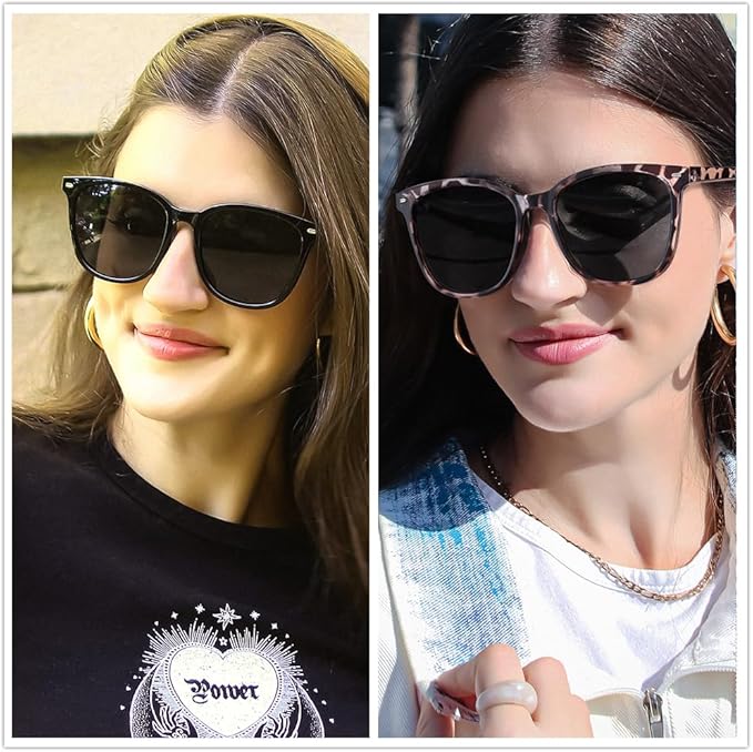 FIMILU 2 Packs Sunglasses for Women Polarized UV400 Protection Lens Big Frame Fashion Glasses Trendy Stylish Shade
