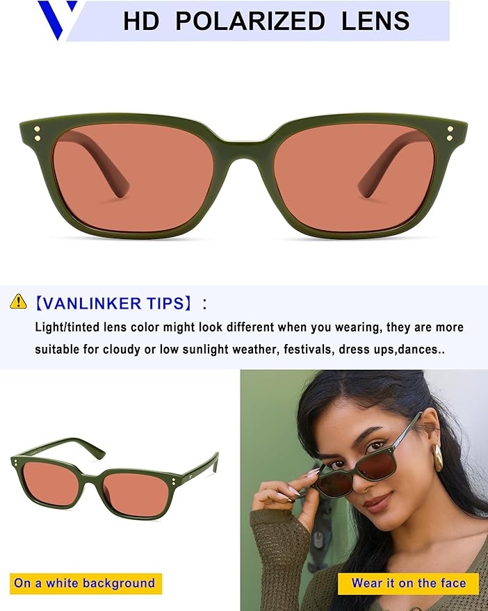 VANLINKER Polarized Trendy Small Slim Skinny Square Cat Eye Sunglasses for Women Men Retro Shades VL9862