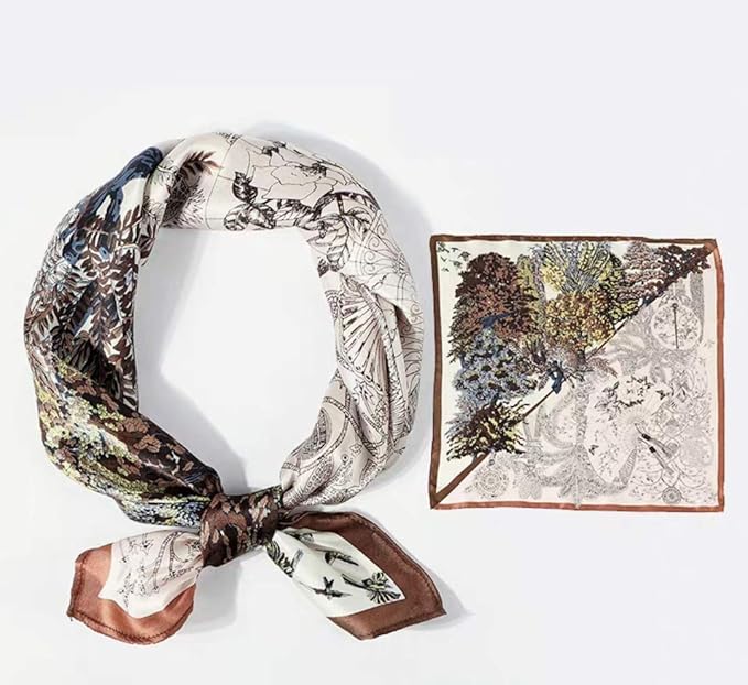 ANDANTINO 100% Real Mulberry Silk Scarf -21'' x 21''- Lightweight Neckerchief –Women Men Small Square Digital Printed Scarves
