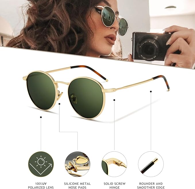 SUNGAIT Ponderable Metal Round Sunglasses for Men Women Classic Vintage Polarized Circle Sun Glasses