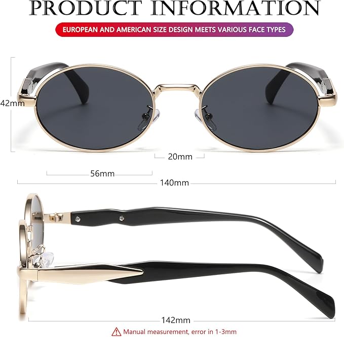 AIEYEZO Retro Oval Sunglasses for Women Men Trendy Fashion Round Sun Glasses Oval Metal Framed Shades