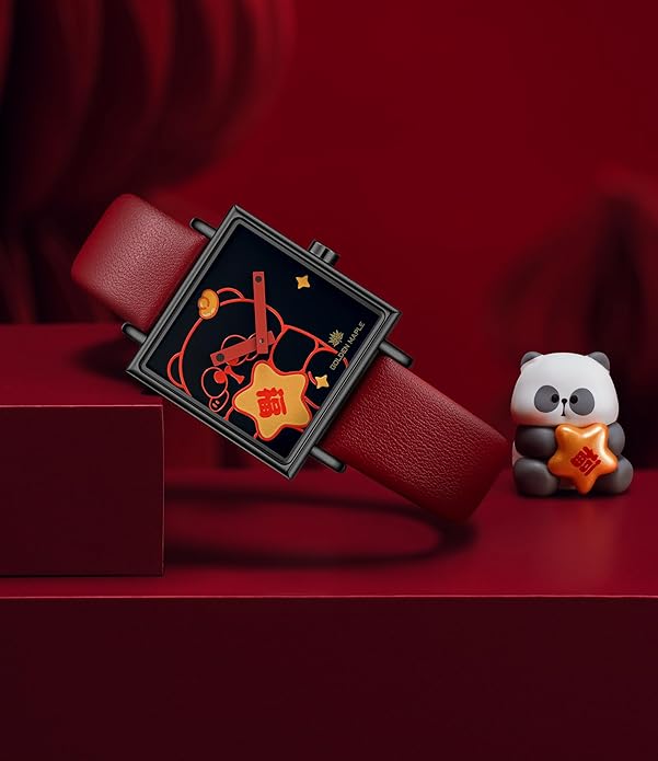 GOLDEN MAPLE Fancy Ladies Watch, Quartz Movement Watches for Women, Square Case with Leather Strap