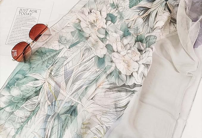 Pokeedioty Scarfs for Women Lightweight Fashion Scarves Elegant Floral Pattern Sheer Scarfs