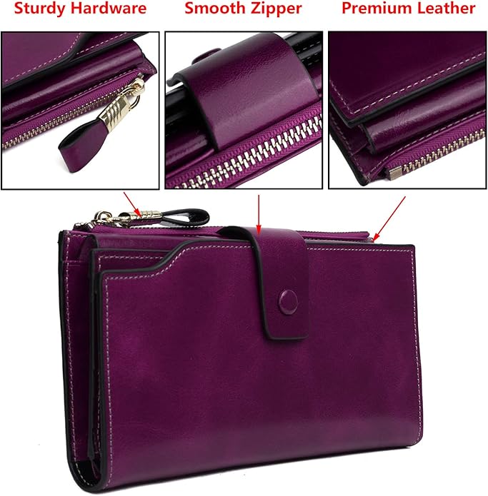 YALUXE Women's Genuine Leather Wallet RFID Blocking Multi Card Holder with Cell Phone Pocket Mothers Day Gifts