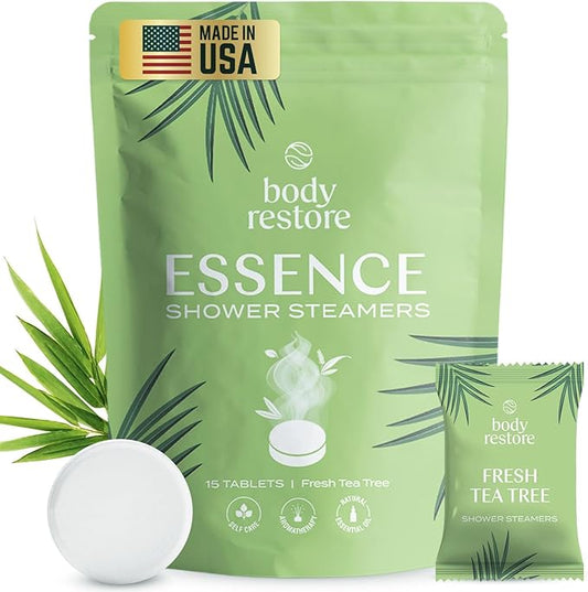 Body Restore Shower Steamers Aromatherapy 15 Pack – Valentines Day Gifts for Her and Him, Birthday Gifts for Women and Men, Relaxation, Stress Relief, Self Care – Tea Tree