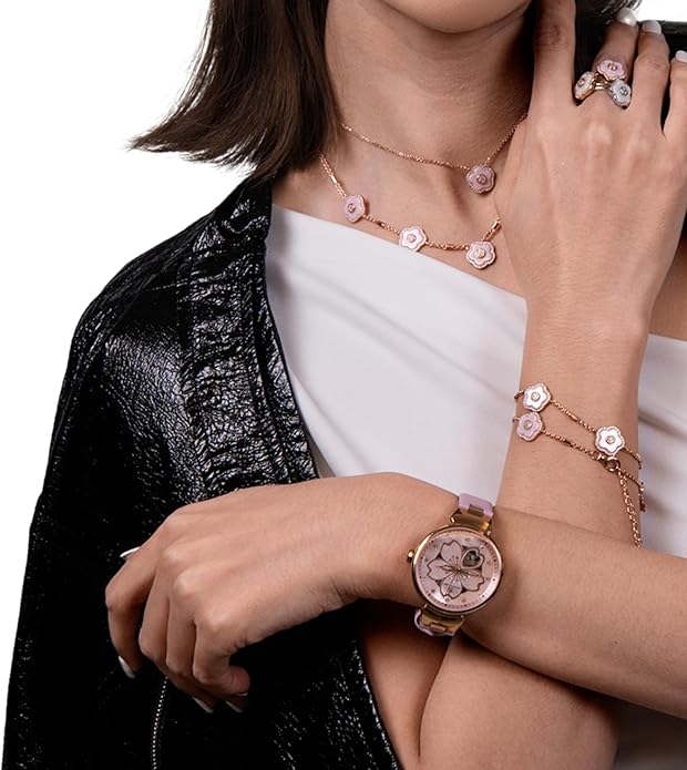 Women Watches Cherry Blossom Women's Watch Mother of Pearl Dial Ladies Watch with Leather Strap Sakura Petal Shape Cherry Blossom Watches for Women Sapphire Crystal Glass for Durability and Clarity