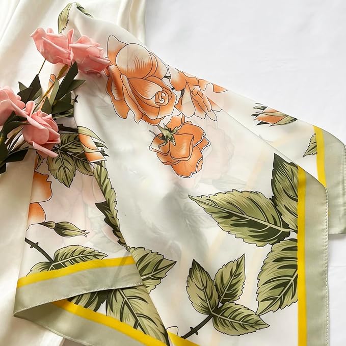 FONYVE Silk Feeling Scarf Medium Square Satin Head Scarf for Women 27.5 × 27.5 inches