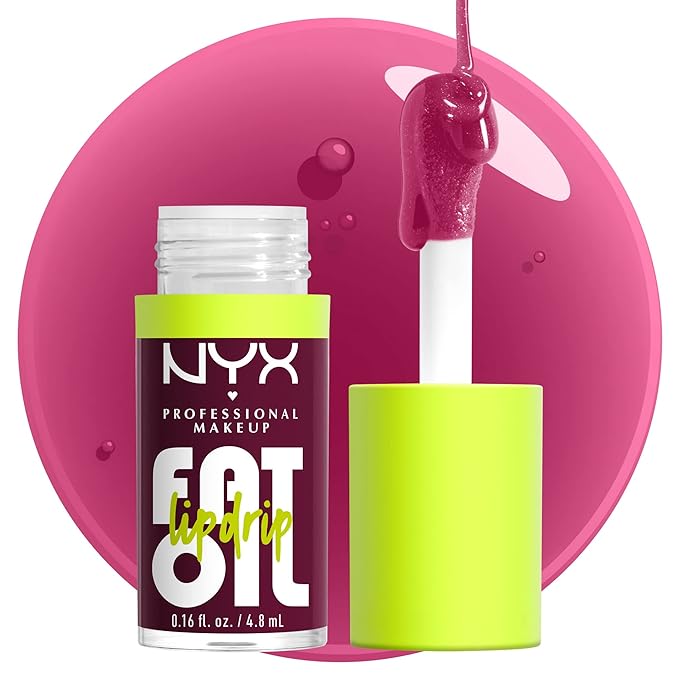NYX PROFESSIONAL MAKEUP Fat Oil Lip Drip, Moisturizing Lip Oil Gloss, Vegan Tinted Formula, Up to 12 HR Hydration - That's Chic (Deep Berry)