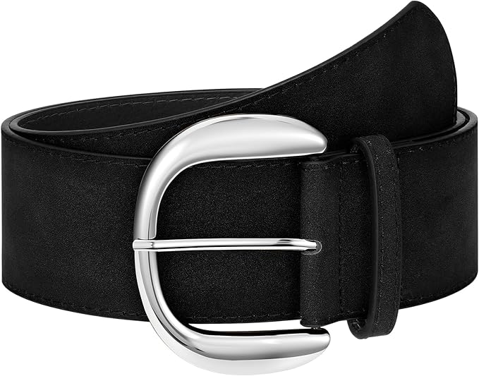 SANSTHS Women Wide Suede Belt for Dresses Jeans Fashion Thick Leather Waist Belts Ladies Chunky Belts