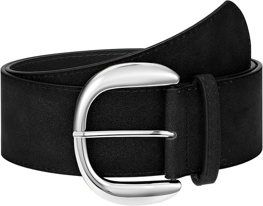 SANSTHS Women Wide Suede Belt for Dresses Jeans Fashion Thick Leather Waist Belts Ladies Chunky Belts