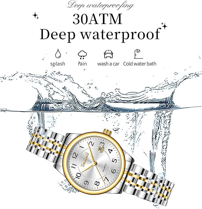 Womens Watch Fashion Dress Waterproof Silver Watches for Women Casual Easy Read Quartz Analog Women's Watch Two Tone Stainless Steel Ladies Watches with Day Date